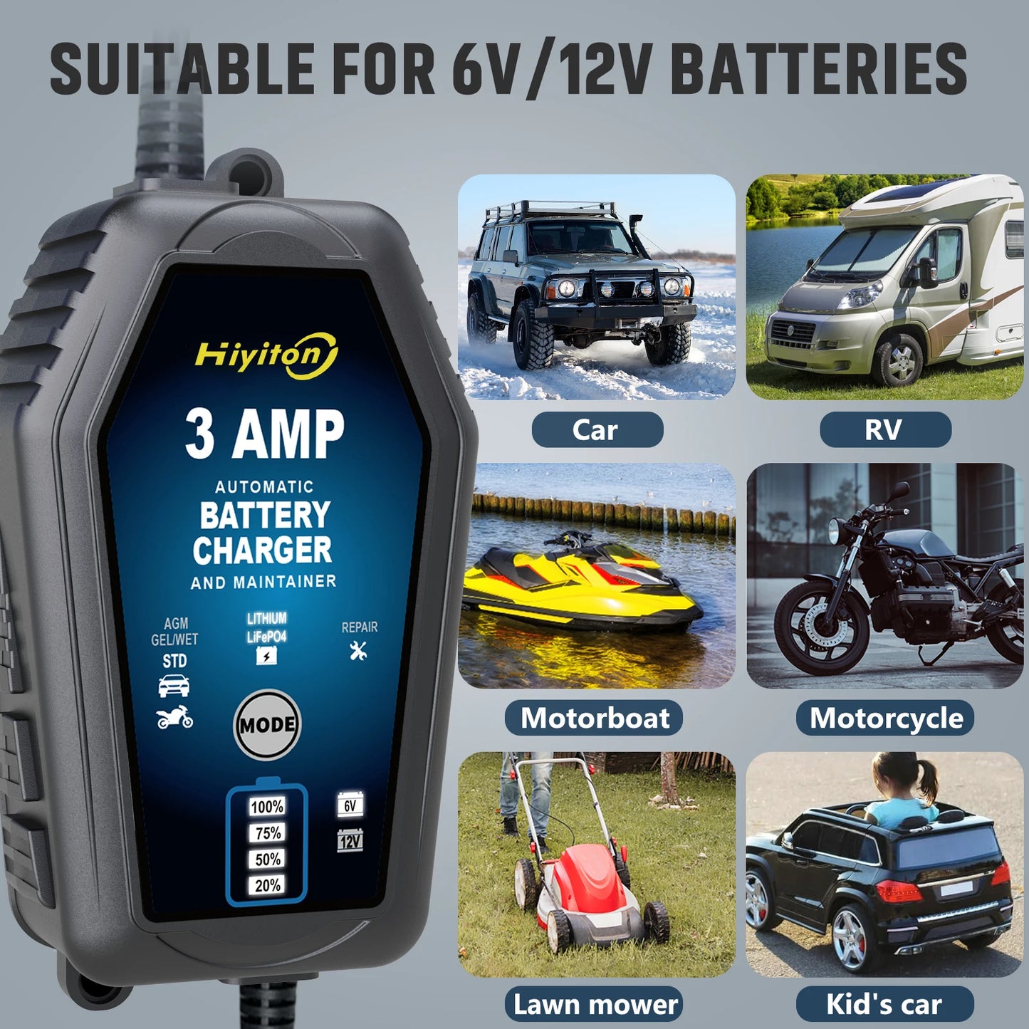 شاحن بطارية ذكي للسيارة والدراجة النارية