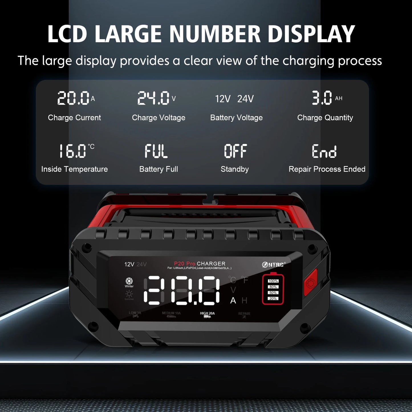 شاحن بطارية سيارة أوتوماتيكي لبطارية AGM ليثيوم الرصاص الحمضية LiFePO4 للدراجات النارية Pulse