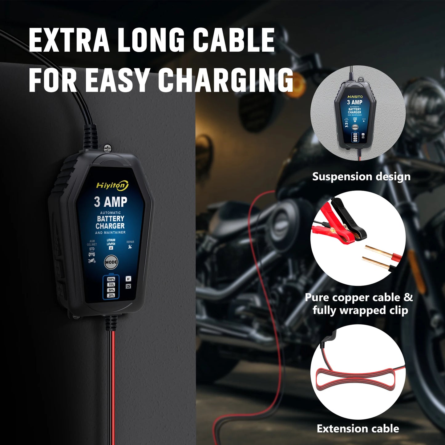 شاحن بطارية ذكي للسيارة والدراجة النارية