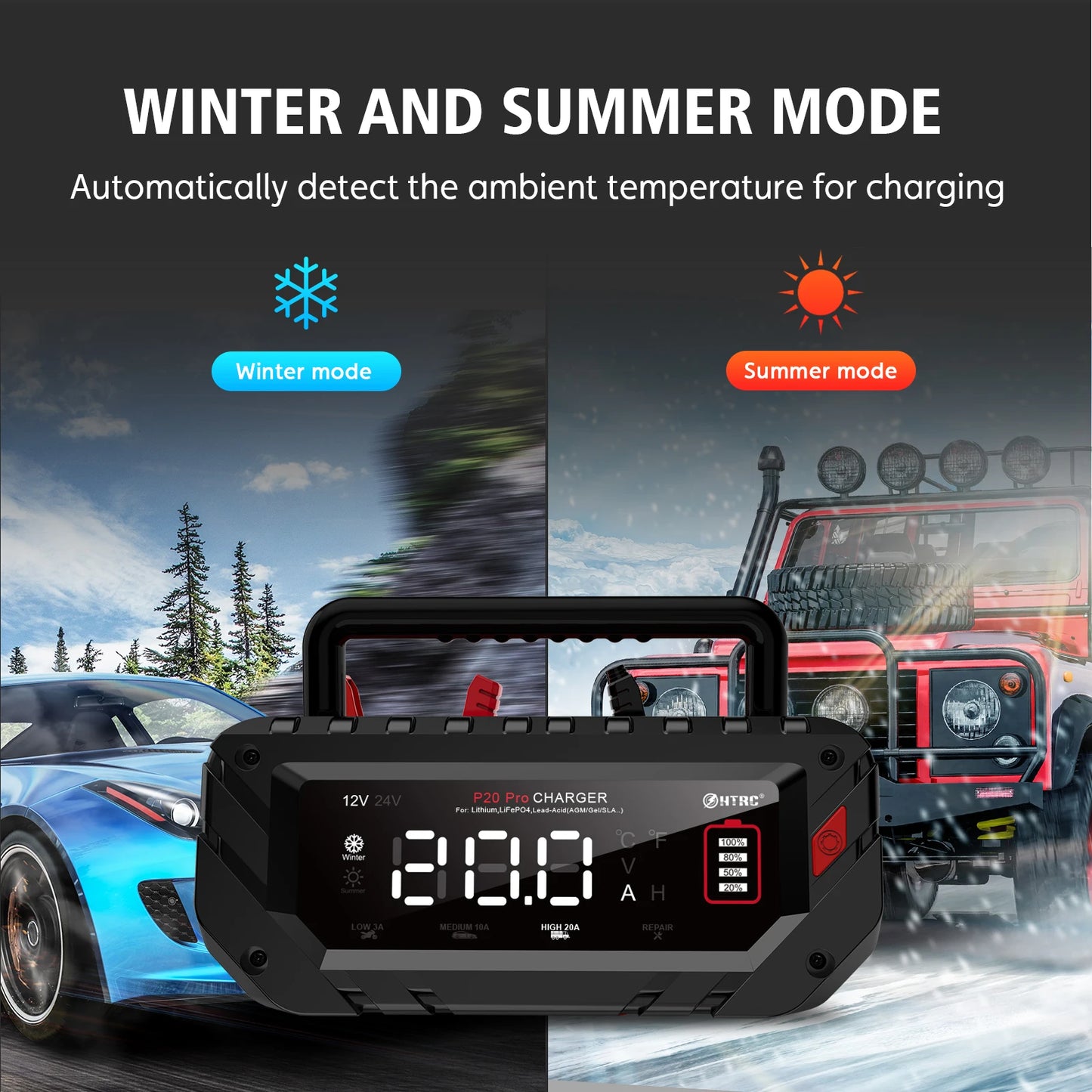 شاحن بطارية سيارة أوتوماتيكي لبطارية AGM ليثيوم الرصاص الحمضية LiFePO4 للدراجات النارية Pulse